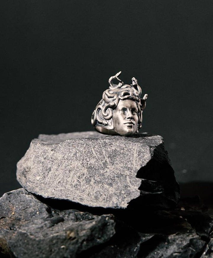 Silver Medusa Head Snake Ring