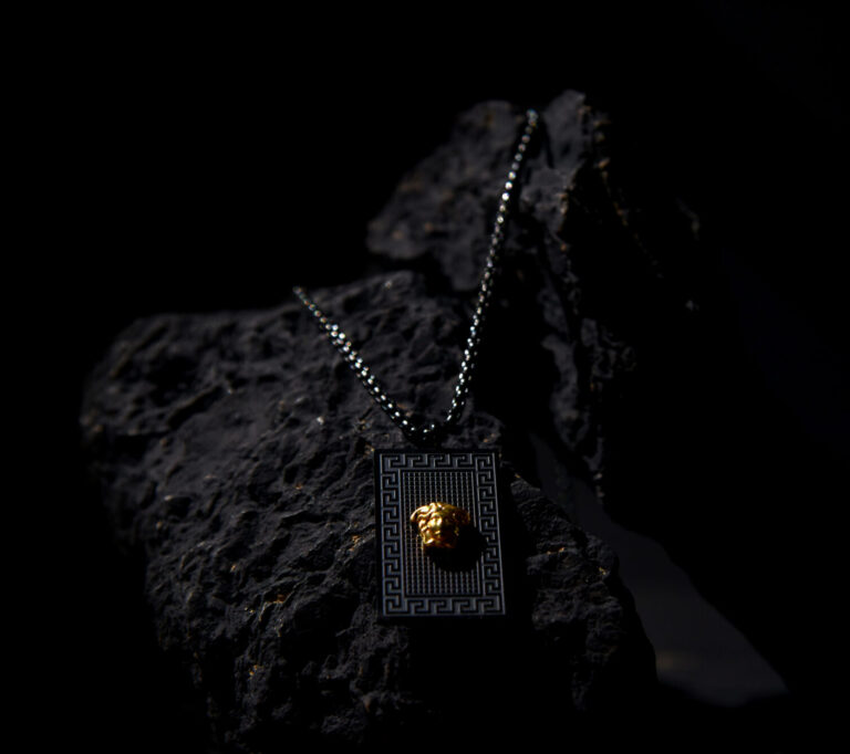 Luxury Black & Gold Medusa Pendant Necklace