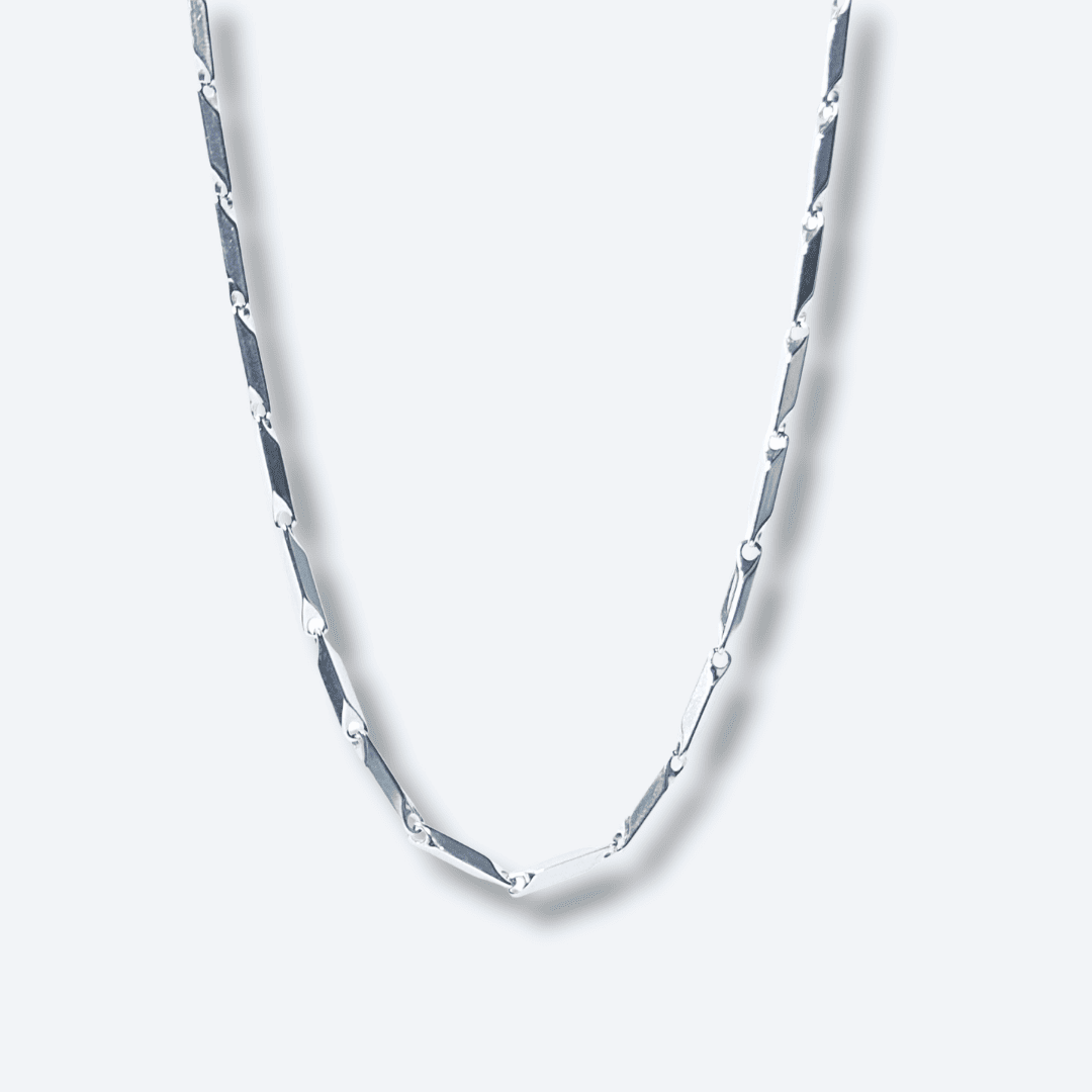 Men’s Silver Geometric Link Chain Stainless Steel Flat Chain