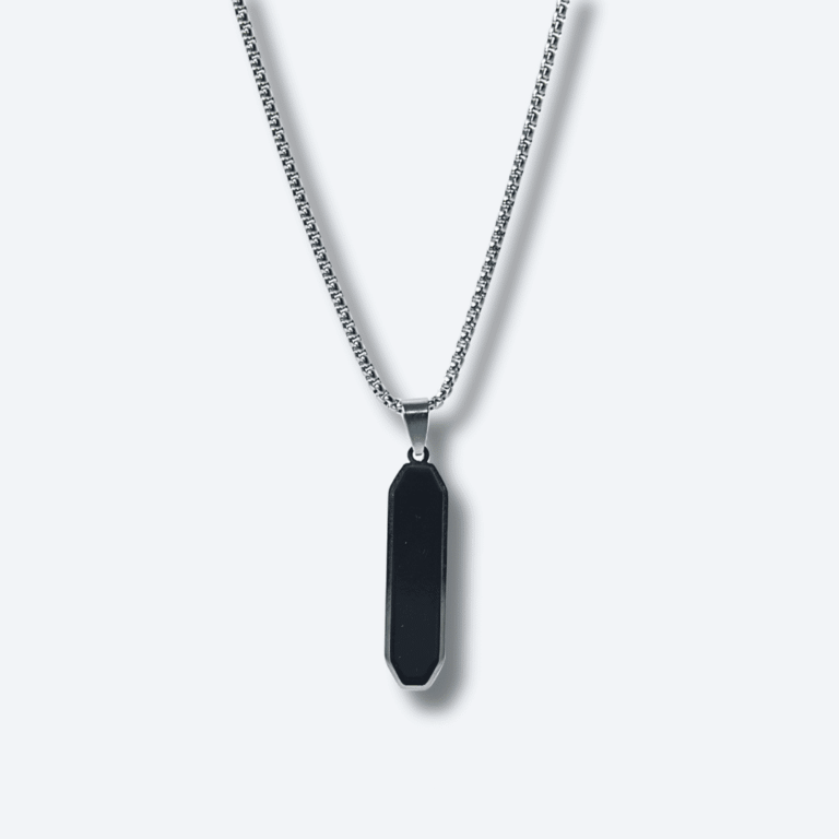 Obsidian Silver Bar Pendant Chain for Men
