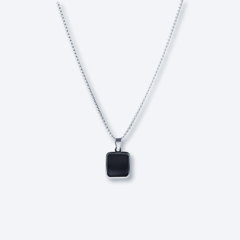 Apollo Square Black Pendant Chain Silver Stainless Steel Chain
