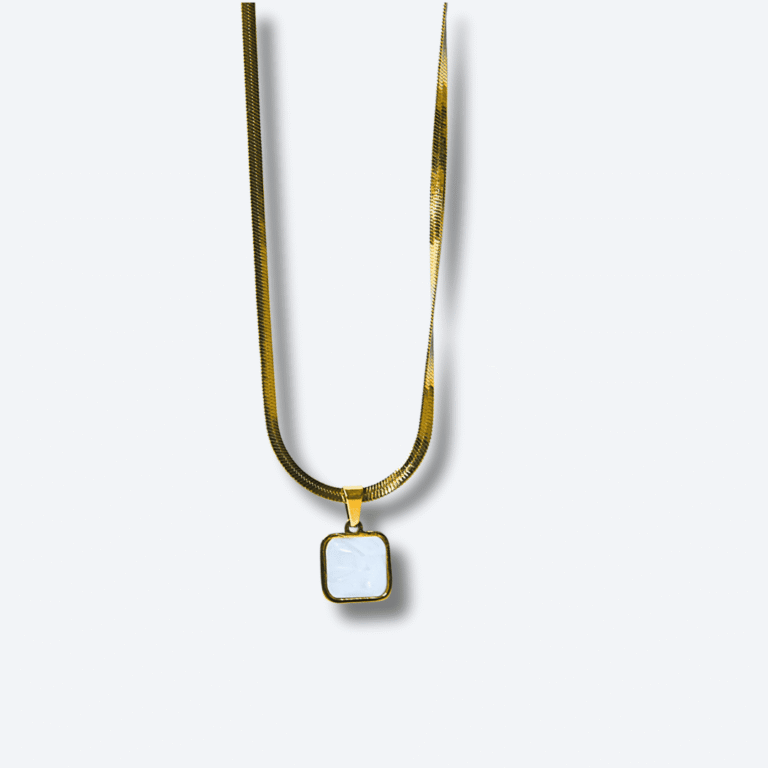 Golden Tone Two-Sided Black & White Square Pendant Necklace for Men