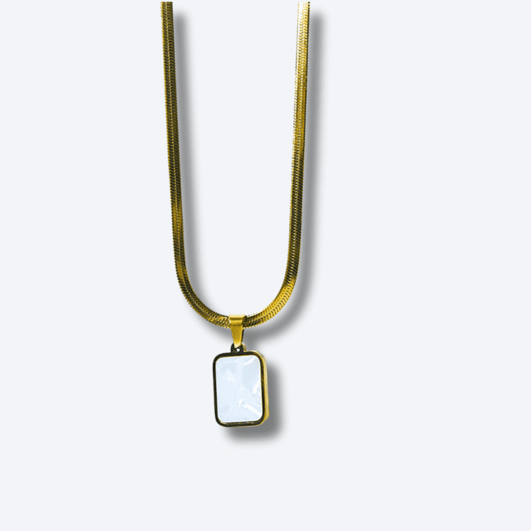 Men’s Gold Rectangular White Opal Pendant Necklace