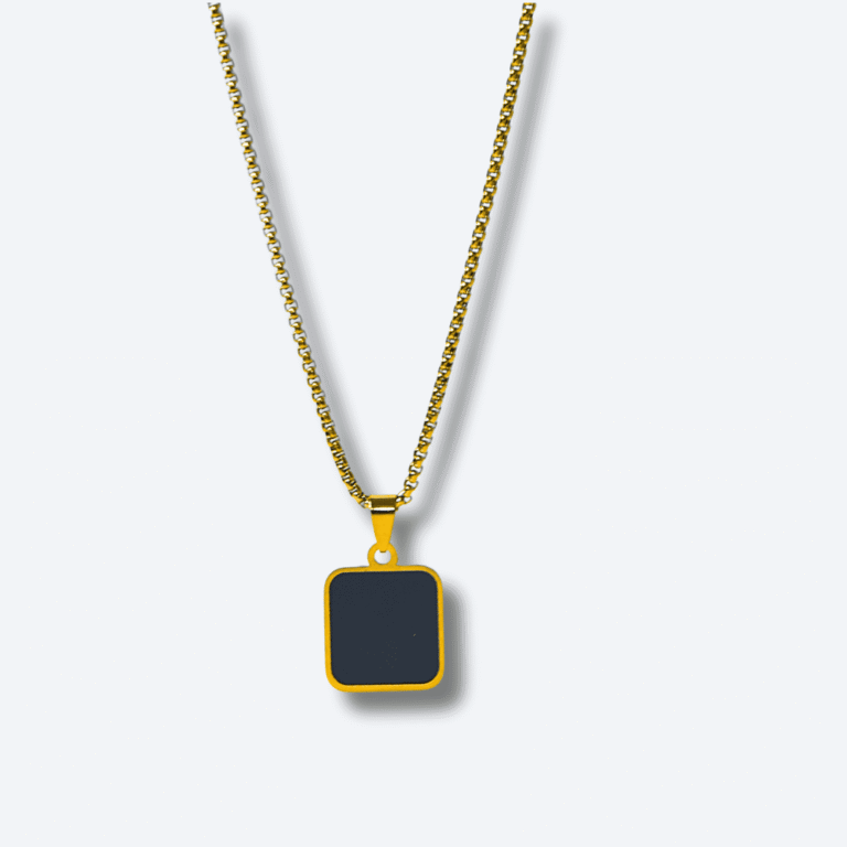 Men’s Gold Square Onyx Pendant Necklace with Round Edges