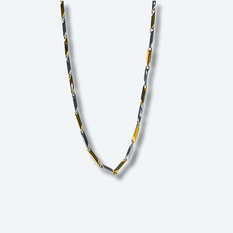 Men’s Silver and Gold Geometric Link Chain Stainless Steel Necklace