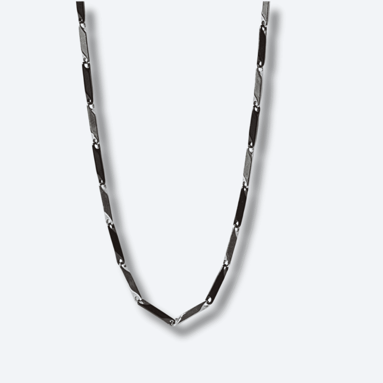 Men’s Black and Silver Geometric Link Chain Stainless Steel Flat Chain