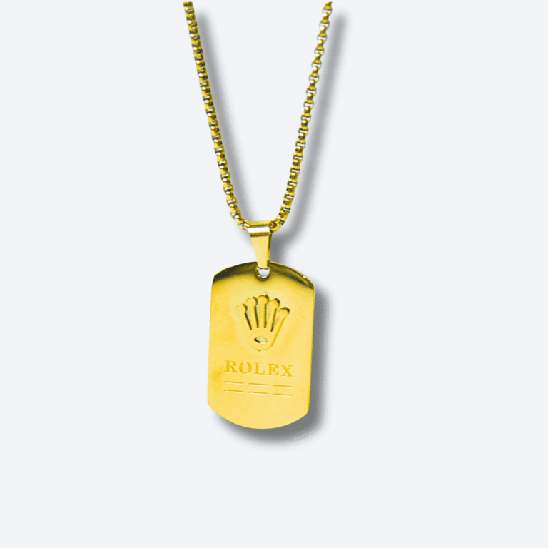 Apollo Crown Prestige Dog Tag Pendant Chain Gold Finish