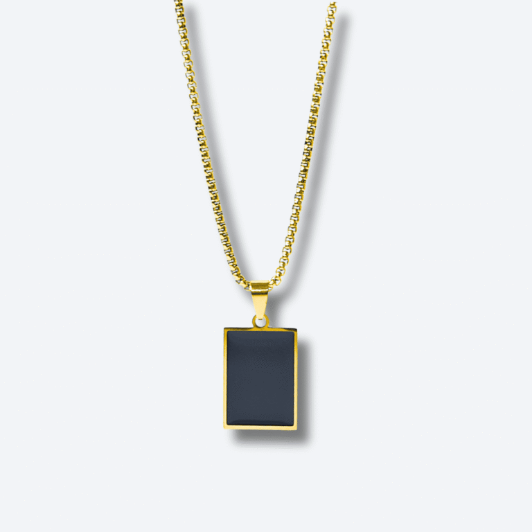 Men’s Gold 4-Sided Rectangular Onyx Pendant Necklace
