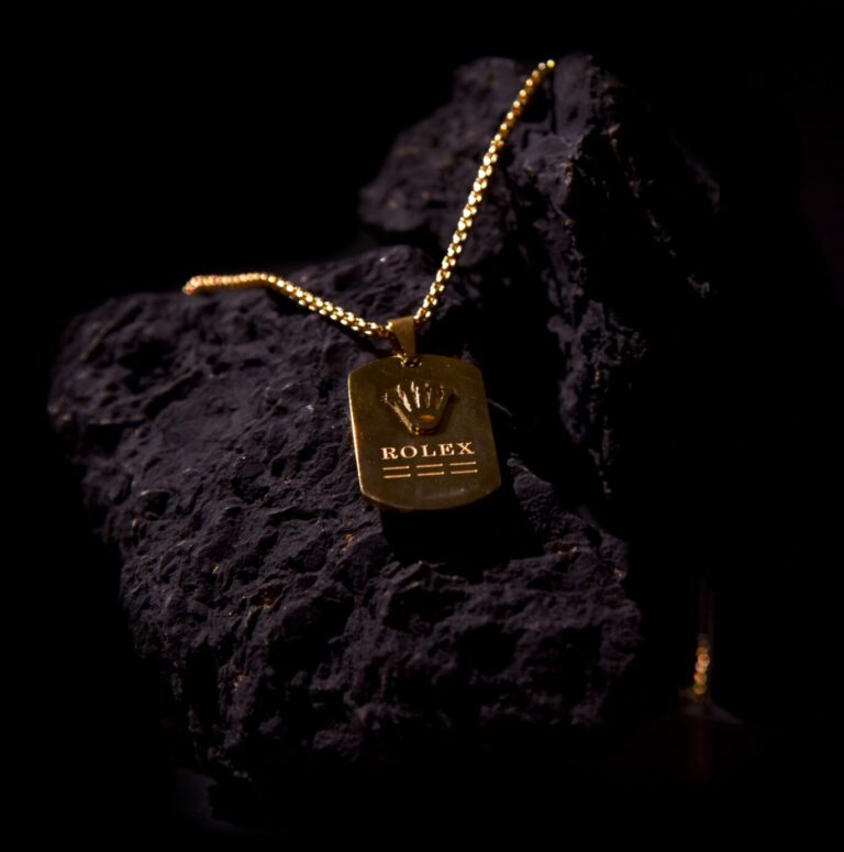 Apollo Crown Prestige Dog Tag Pendant Chain Gold Finish