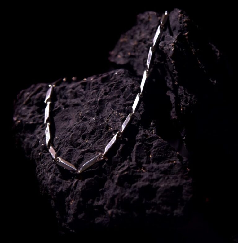 Men’s Silver Geometric Link Chain Stainless Steel Flat Chain