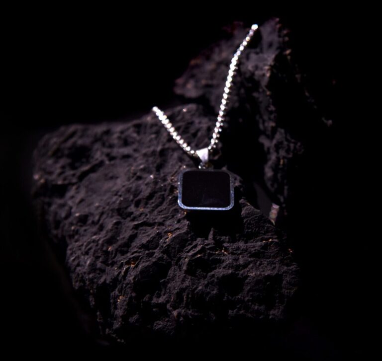 Apollo Square Black Pendant Chain Silver Stainless Steel Chain