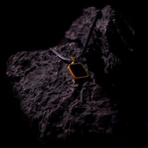 Men’s Black Chain with Double-Sided Square Pendant – White & Black with Gold Outline