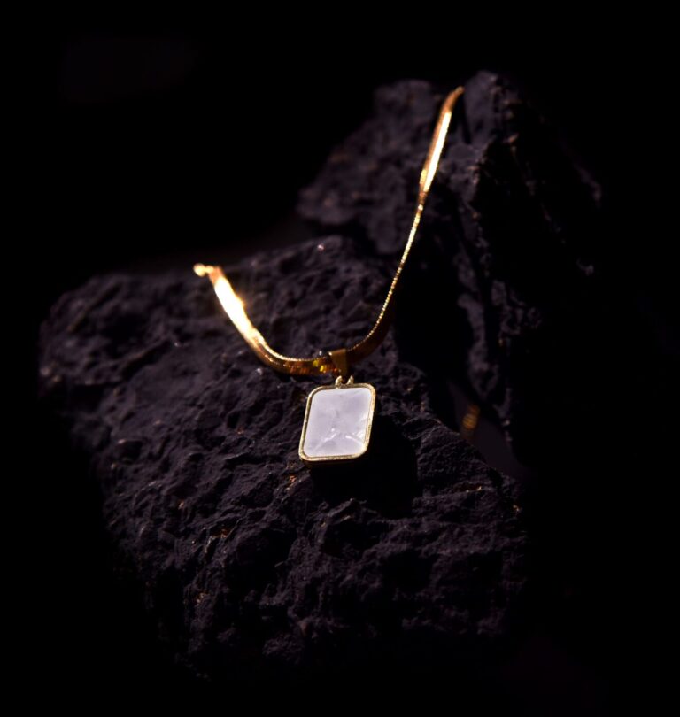 Men’s Gold Rectangular White Opal Pendant Necklace