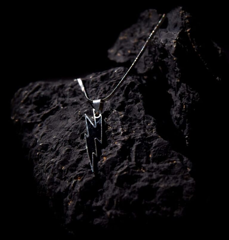 Black Lightning Bolt Pendant Necklace for Men