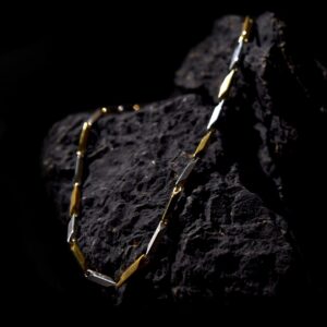 Men's Silver and Gold Geometric Link Chain Stainless Steel Necklace