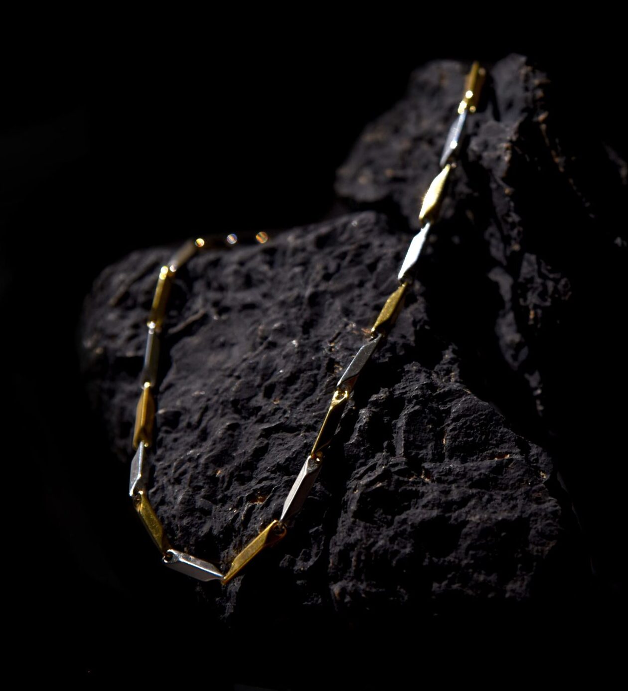 Men’s Silver and Gold Geometric Link Chain Stainless Steel Necklace