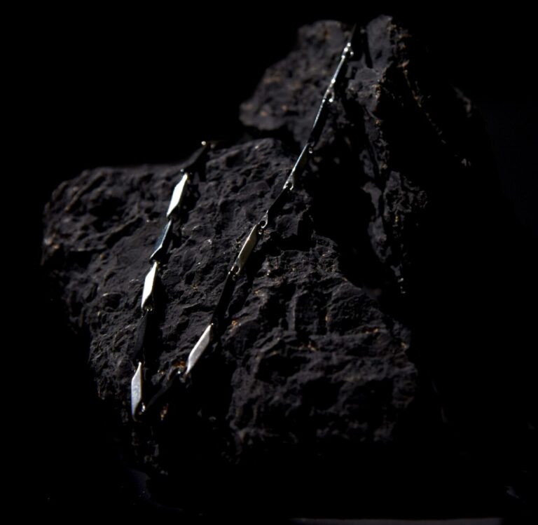 Men’s Black and Silver Geometric Link Chain Stainless Steel Flat Chain