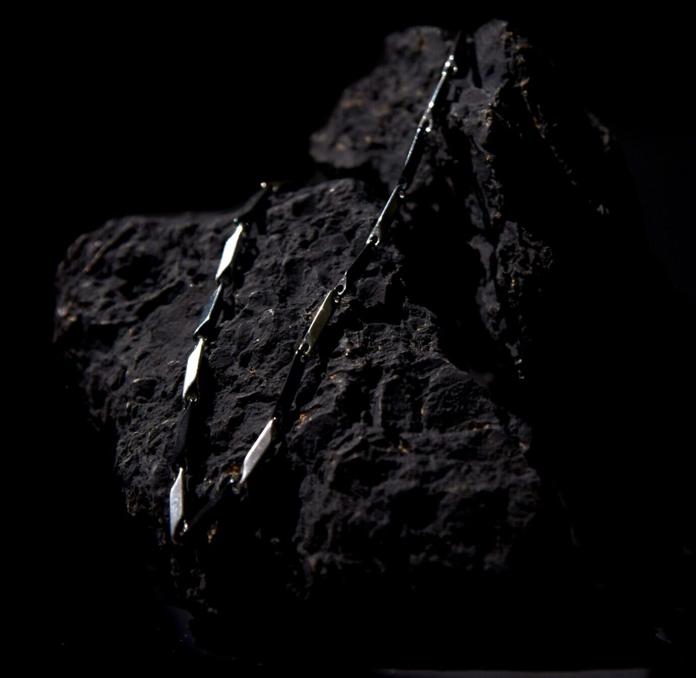 Men’s Black and Silver Geometric Link Chain Stainless Steel Flat Chain