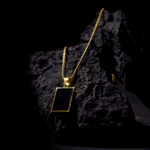 Men's Gold 4-Sided Rectangular Onyx Pendant Necklace