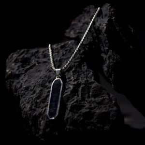 Obsidian Silver Bar Pendant Chain for Men