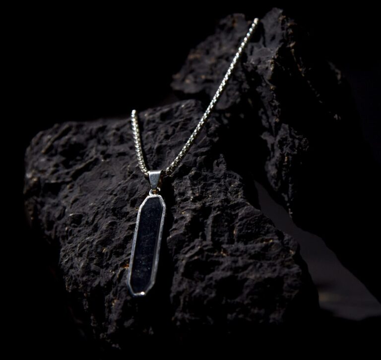 Obsidian Silver Bar Pendant Chain for Men