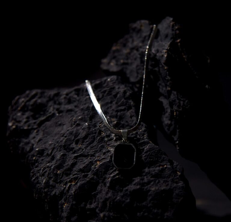 Elegant Black Hexagon Pendant Necklace for Men