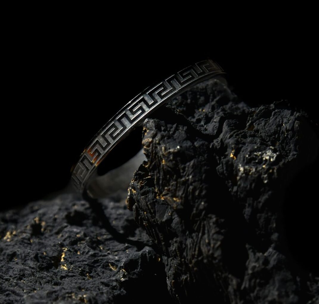 Men’s Silver Greek Key Engraved Bracelet