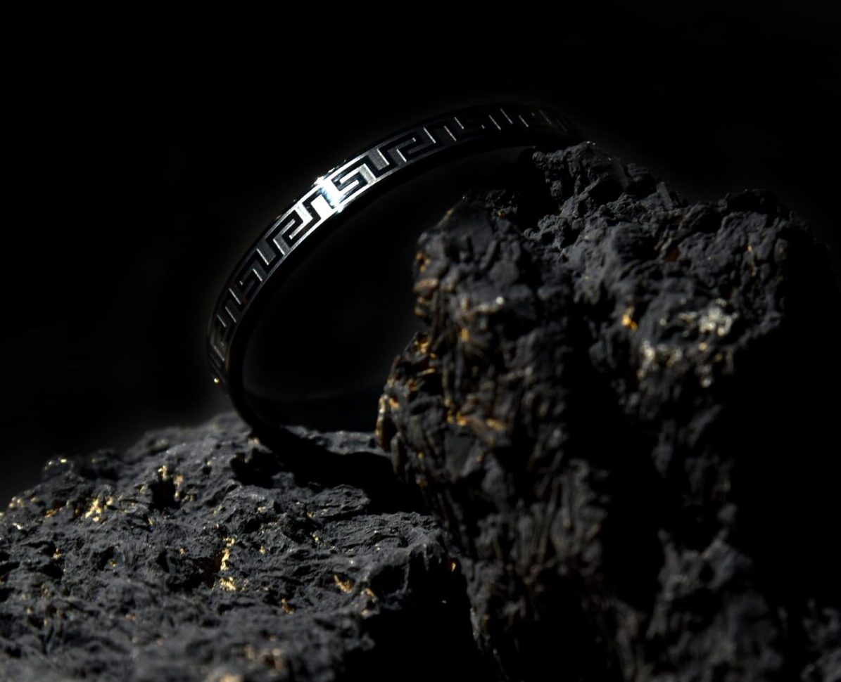 Men’s Black Greek Key Engraved Bracelet