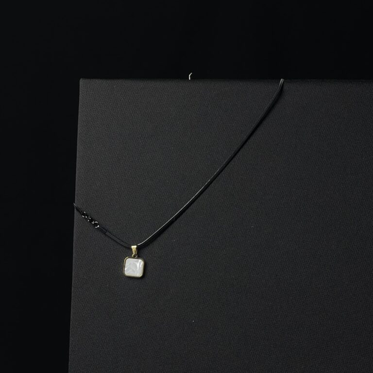 Men’s Black Chain with Double-Sided Square Pendant White & Black with Gold Outline