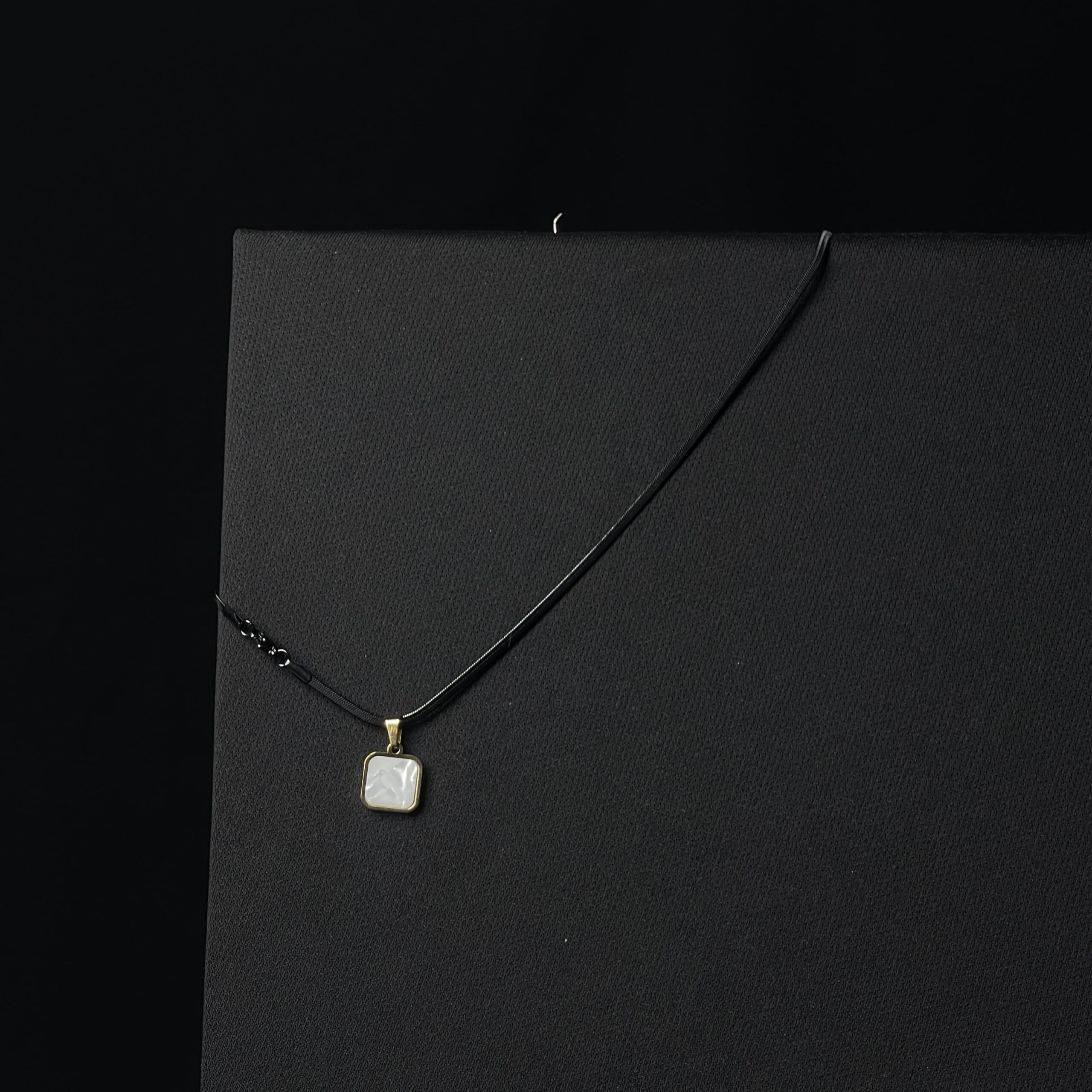 Men’s Black Chain with Double-Sided Square Pendant – White & Black with Gold Outline