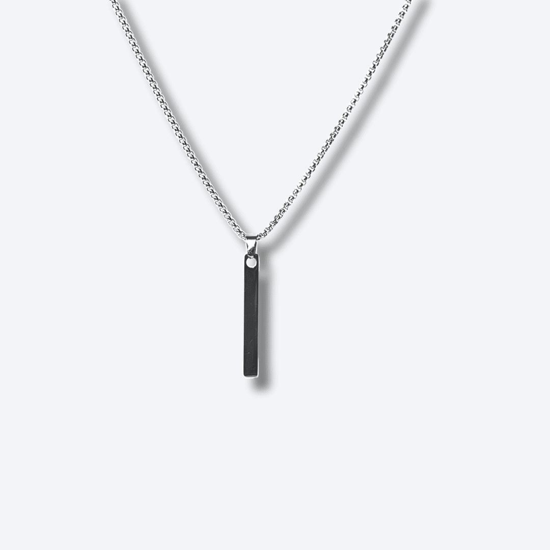 Silver Vertical Bar Pendant Necklace for Men