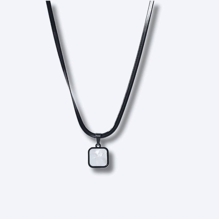 Dual Sided Black and White Pendant Necklace with Black Snake Chain for Men