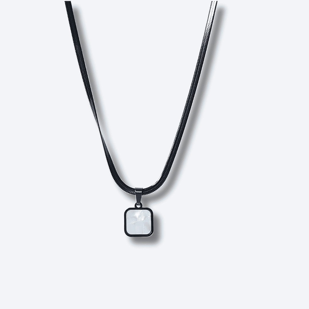 Dual Sided Black and White Pendant Necklace with Black Snake Chain for Men