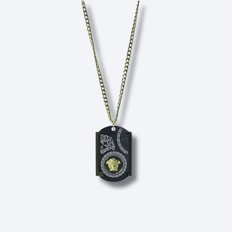 Silver and Gold Greek Inspired Dog Tag Pendant Necklace for Men