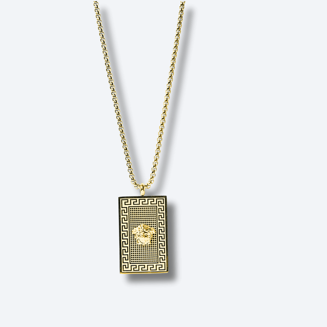 Gold Greek Inspired Rectangular Pendant Necklace for Men