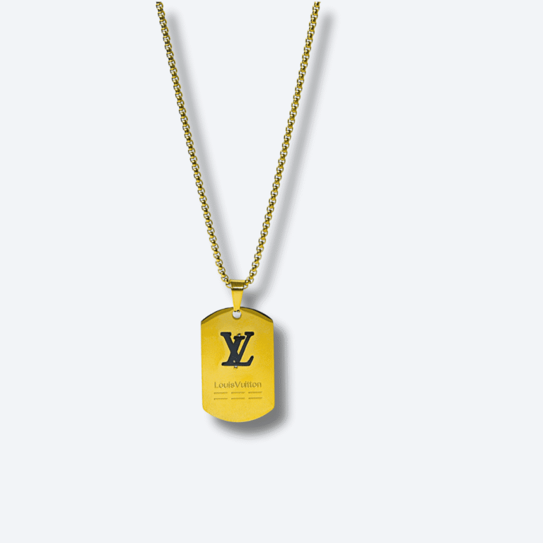 Luxury Designer Inspired Gold Dog Tag Pendant Necklace for Men