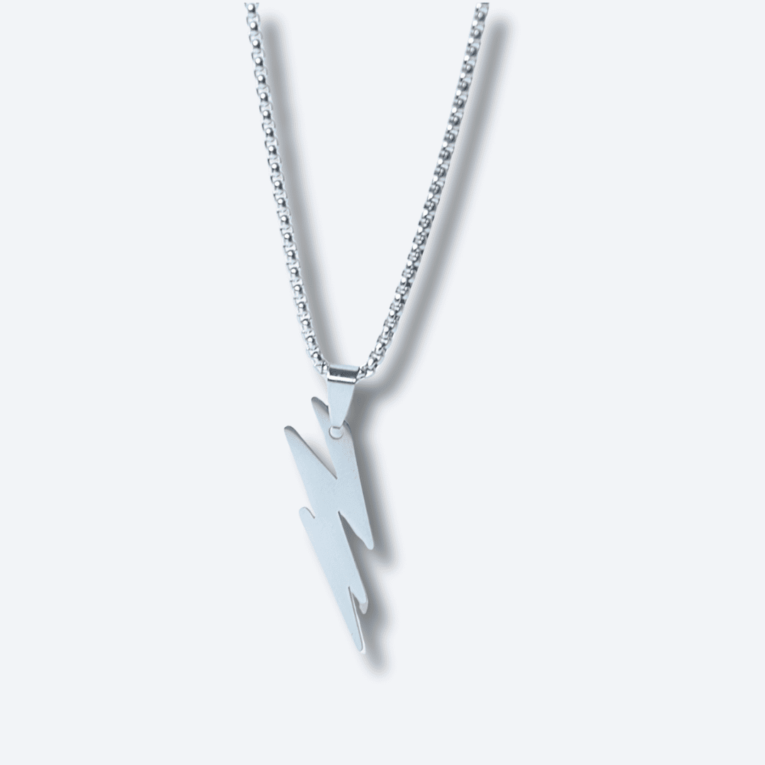 Silver Lightning Bolt Pendant Necklace for Men