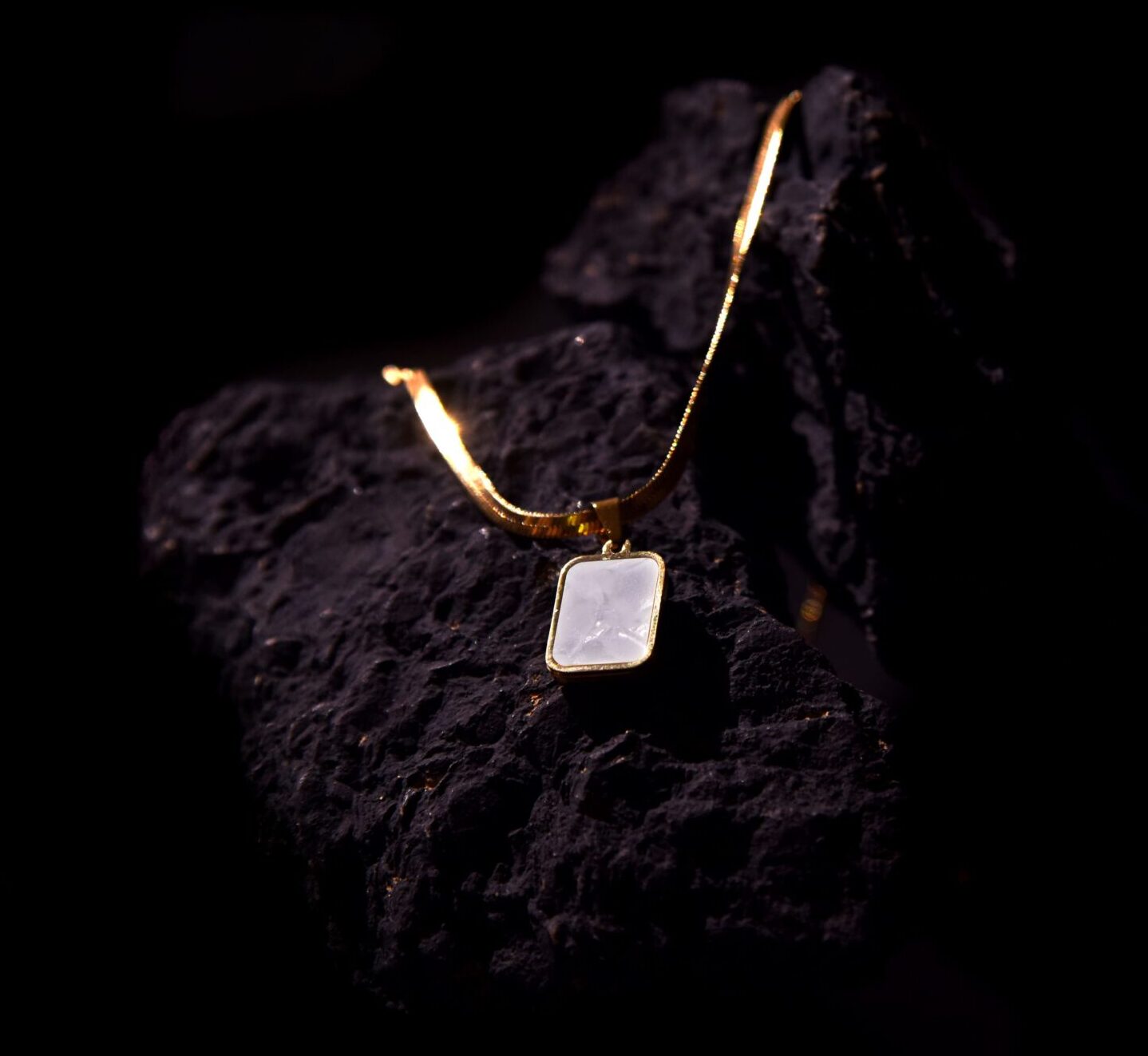 Dual Sided Black and White Pendant Gold Snake Chain Necklace for Men