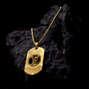 Luxury Style Gold Dog Tag Pendant Necklace for Men