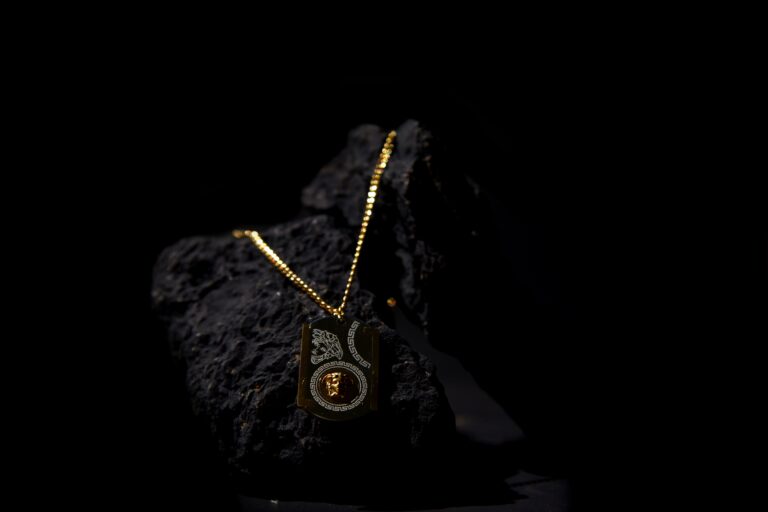 Silver and Gold Greek Inspired Dog Tag Pendant Necklace for Men