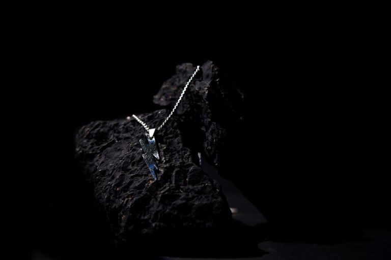 Silver Lightning Bolt Pendant Necklace for Men