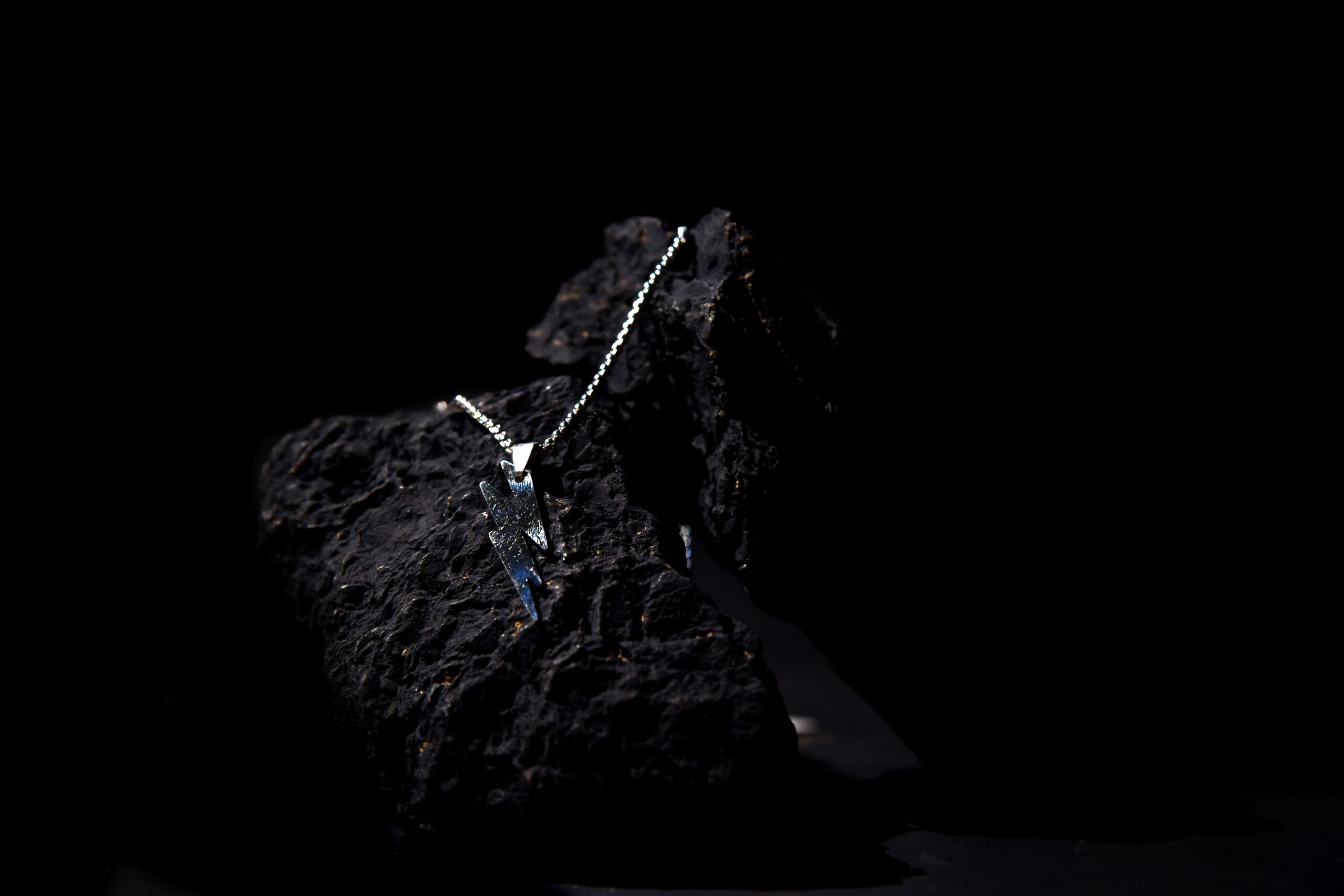 Silver Lightning Bolt Pendant Necklace for Men