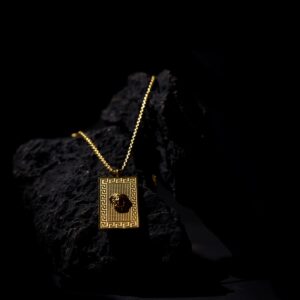 Gold Greek Inspired Rectangular Pendant Necklace for Men