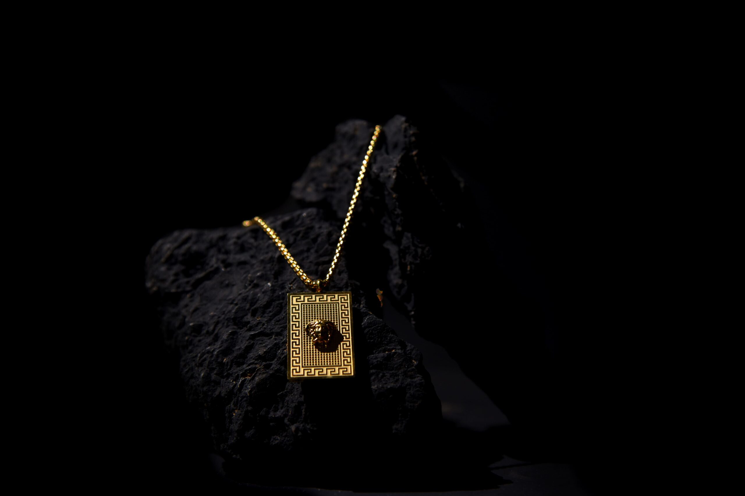 Gold Greek Inspired Rectangular Pendant Necklace for Men