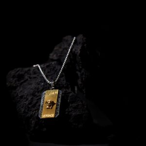 Silver and Gold Greek Inspired Dog Tag Pendant Necklace for Men