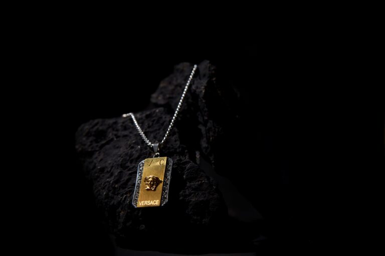 Silver and Gold Greek Inspired Dog Tag Pendant Necklace for Men