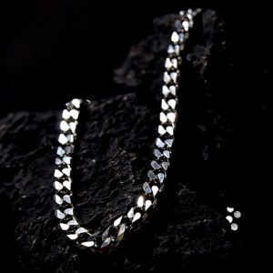 Men’s Silver Diamond-Cut Curb Chain Necklace – Stainless Steel